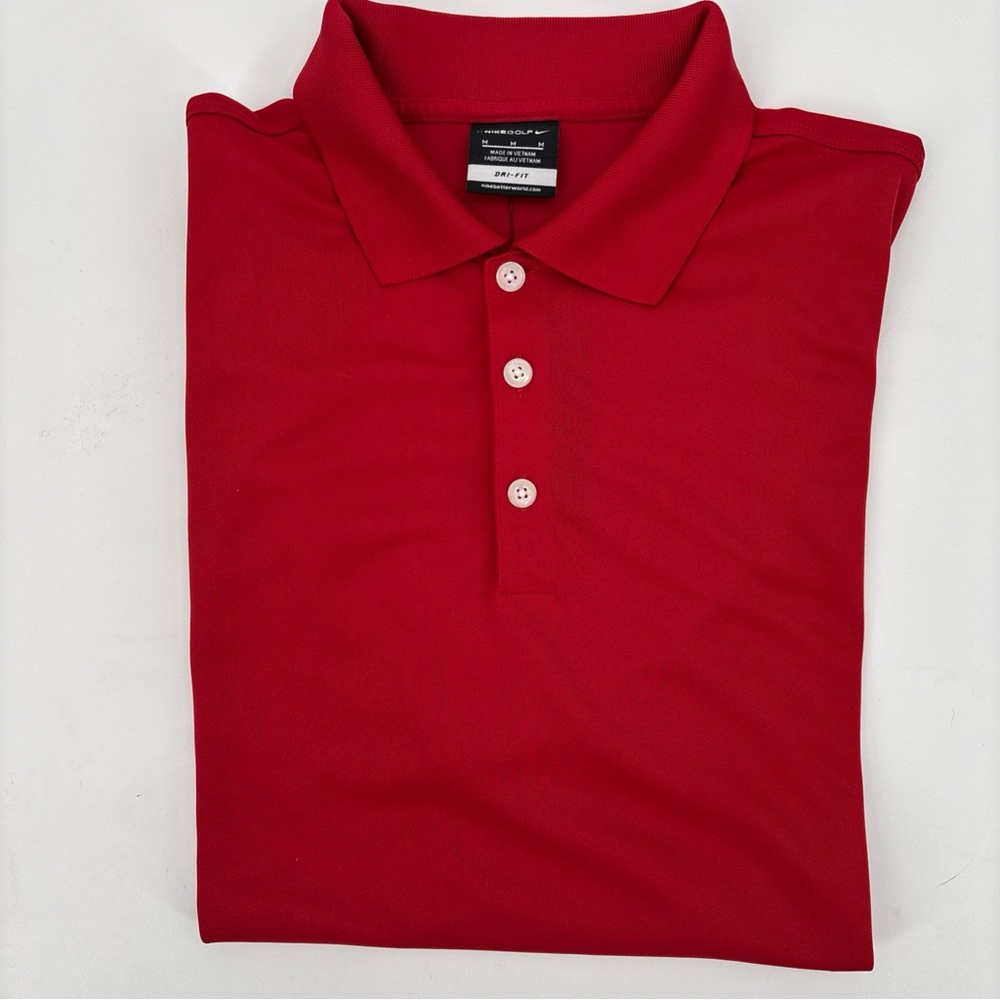 Nike Men’s Dri Fit Golf Shirt Red Size Medium Company Logo on Right Sleeve NWT